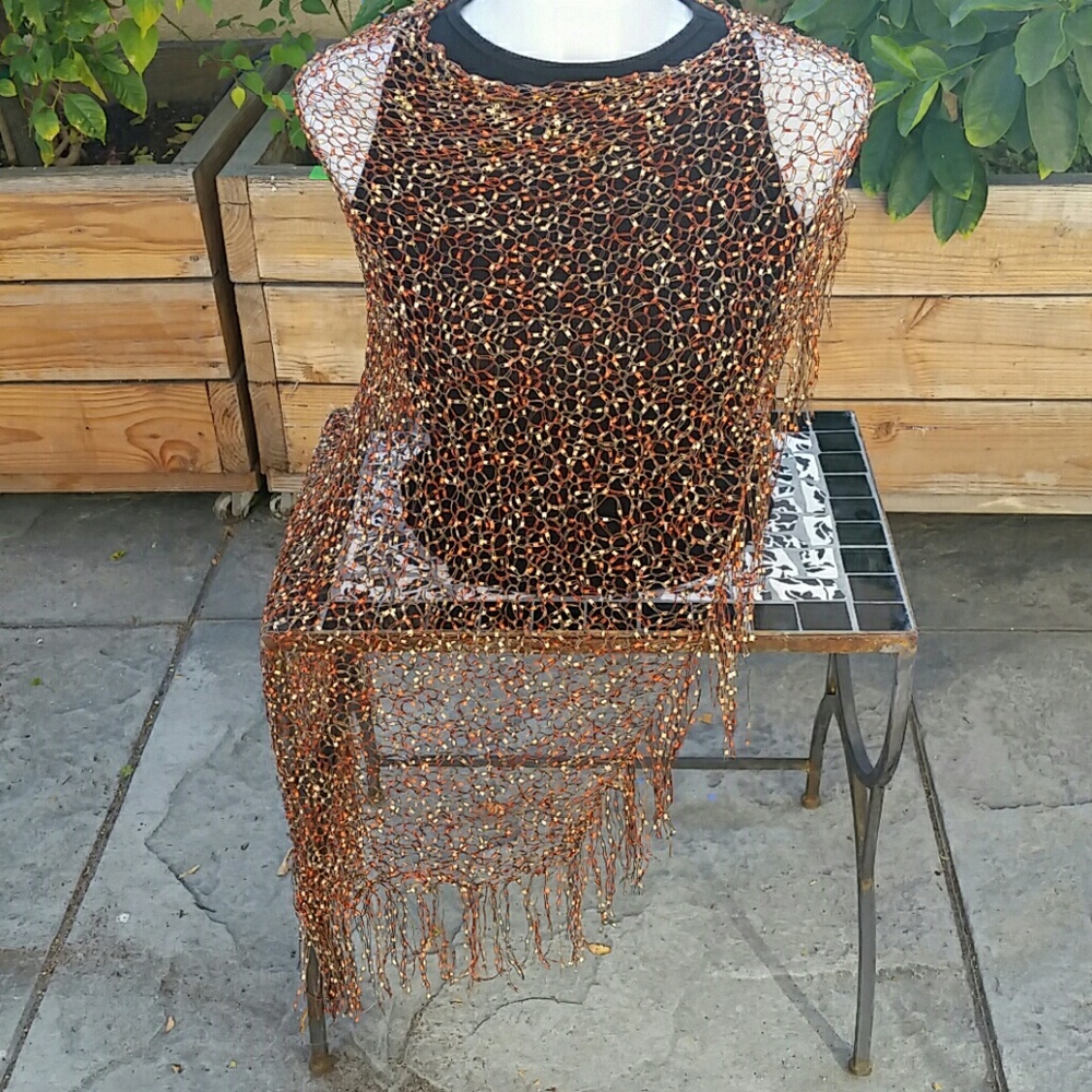 Lacey fringed asymmetrical shawl wrap